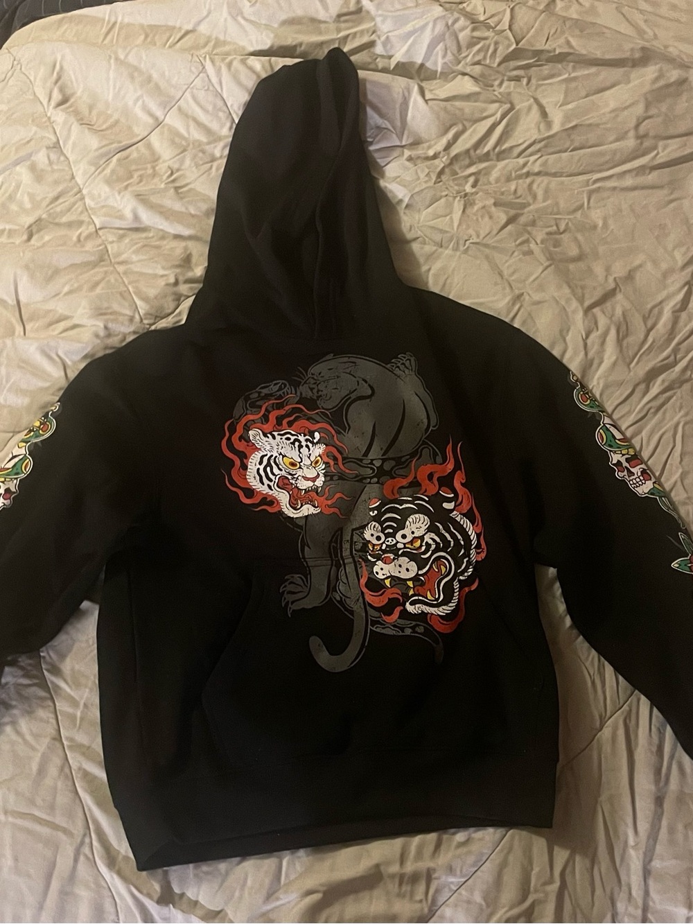 Black Graphic Tiger & Panther Hoodie - Unknown Brand